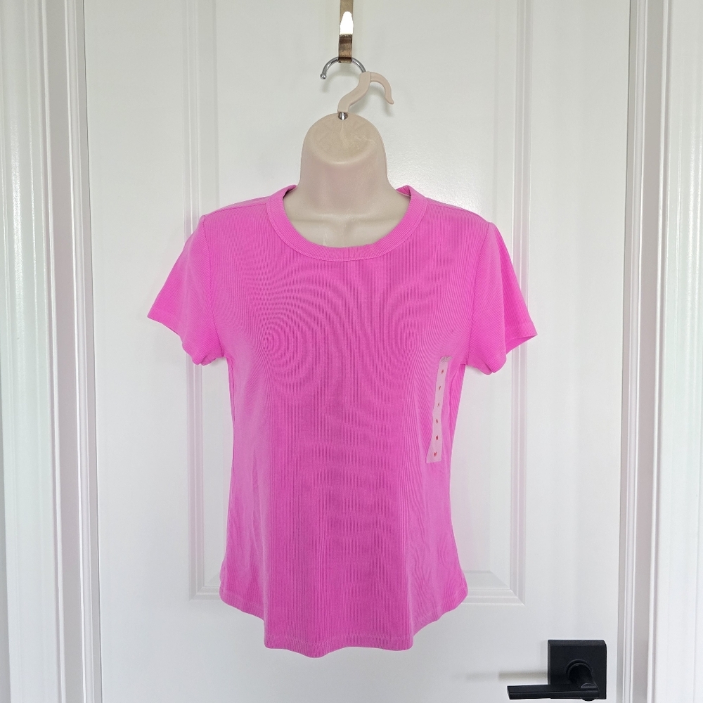 NWT Old Navy Bright Pink Ribbed Short Sleeve Tee Sz Medium